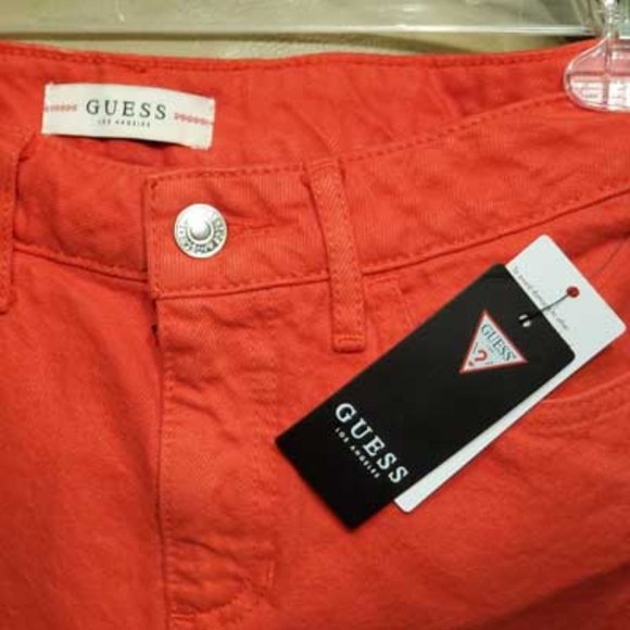 NWT GUESS BRIGHT TOMATO DENIM MINI SKIRT - Picture 3 of 3